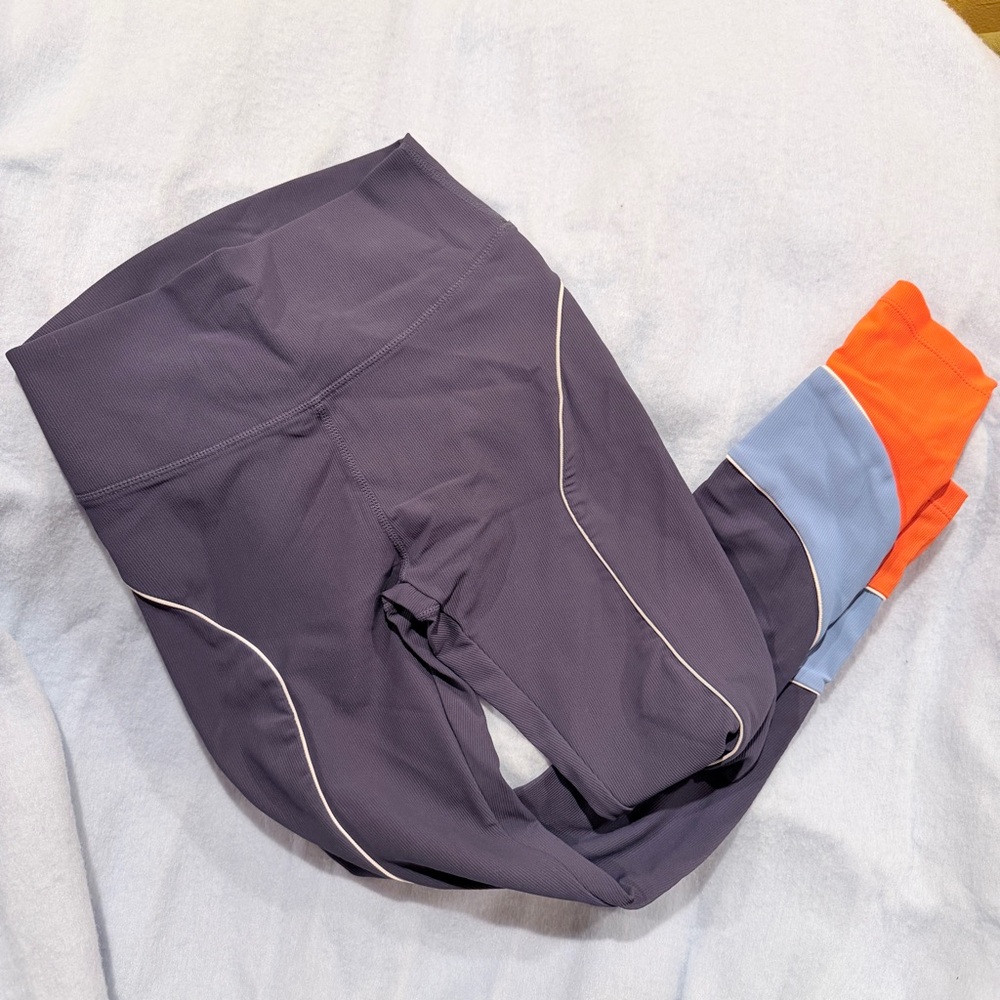 WILO racerback panel Leggings with Orange and Blue Accents Size Small